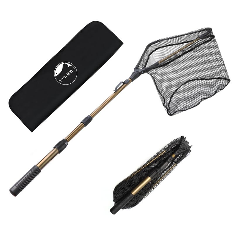 YVLEEN Folding Fishing Net - Foldable Fish Landing Net Robust Aluminum Telescopic Pole Handle and Nylon Mesh 16inch Hoop Size - Image 1